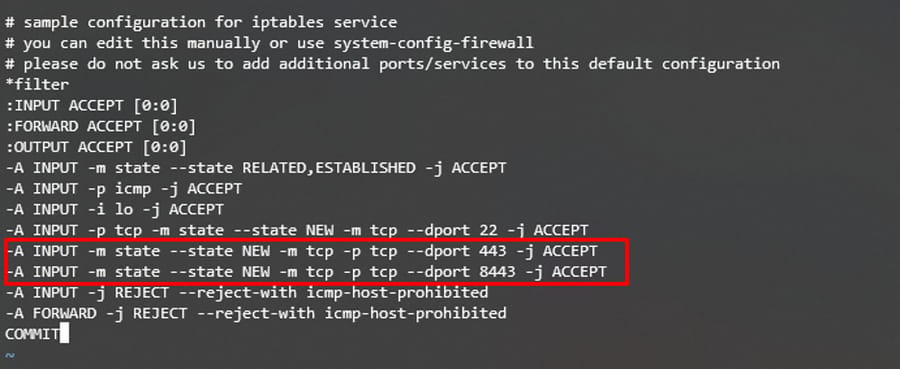 Enable Ports 443 and 8443 on CentOS